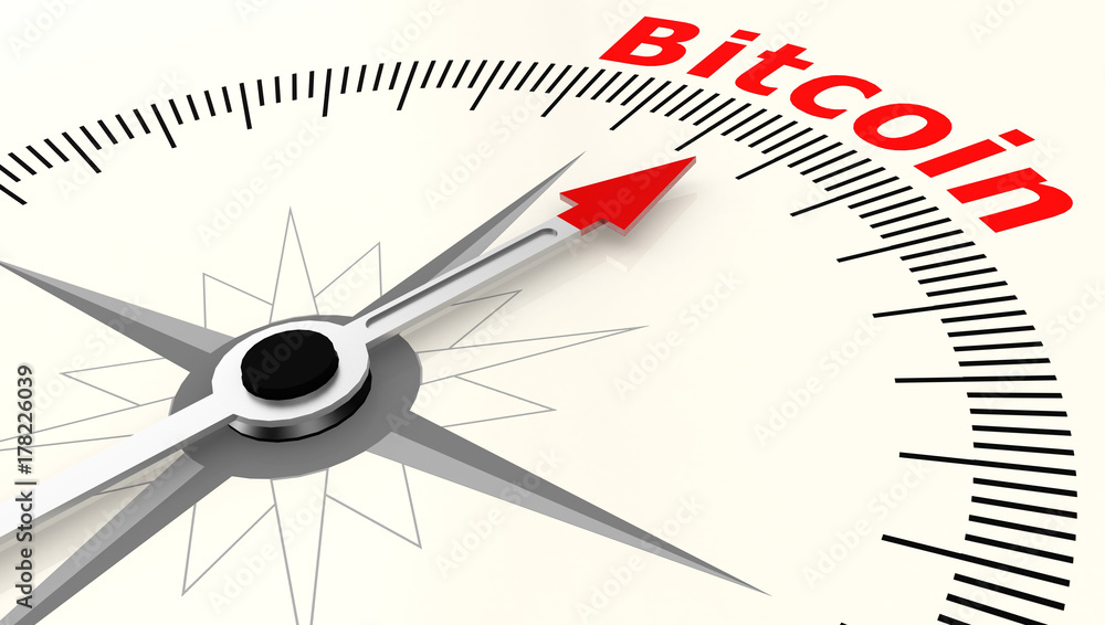 Compass with arrow pointing to the word Bitcoin Compass with arrow pointing to the word Bitcoin