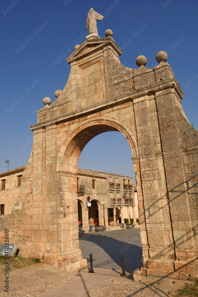  arch of Santa Maria la Real church and square, Sasamon, Burgos province, Spain