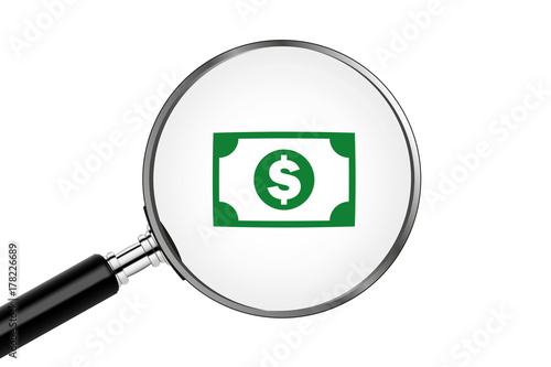 Lupe sucht/findet - Geldschein - Dollar