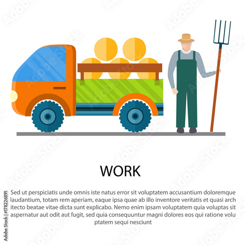 Car Carrying Hay in a Trailer Vector Illustration
