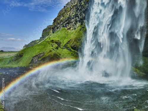 beautiful waterfall in the summer of iceland