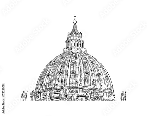 Hand drawn sketch of Vatican City, Rome, St. Peter's Basilica in vector illustration.