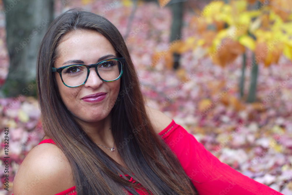 young woman wearing glasses autumn portrait outdoor young woman wearing glasses autumn portrait outdoor