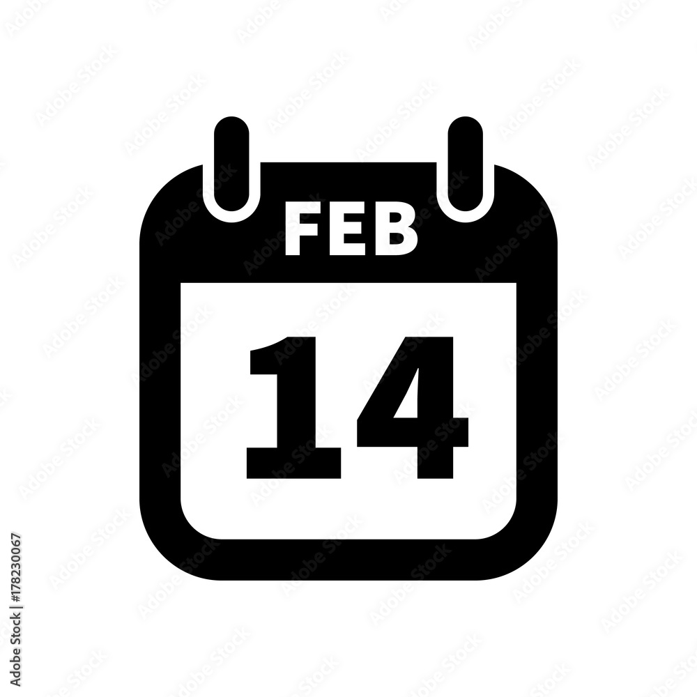 Simple black calendar icon with 14 february date isolated on white Simple black calendar icon with 14 february date isolated on white