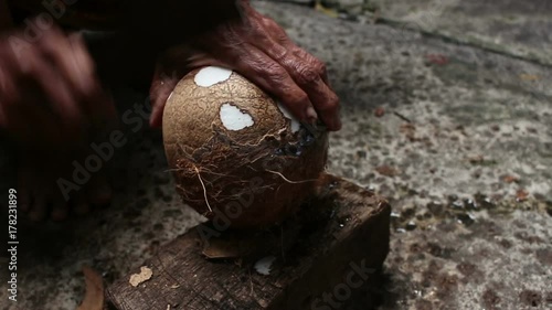 Peeling Coconut With Edge Knife