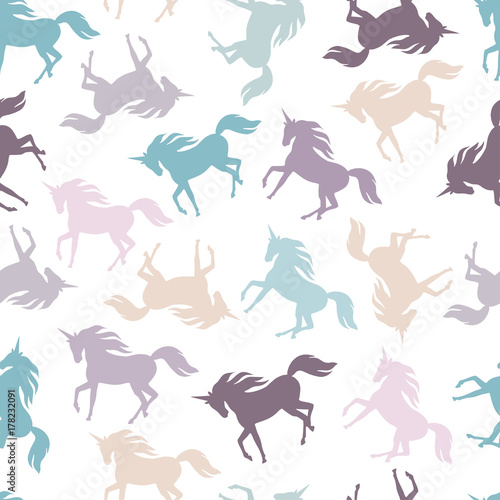 Realistic unicorn silhouette seamless pattern. Vector.