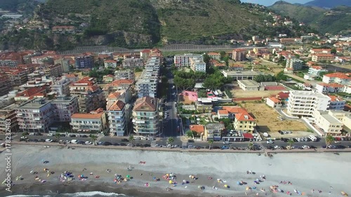 Aerial of the old town district, Ventimiglia, Italy, July 2017.