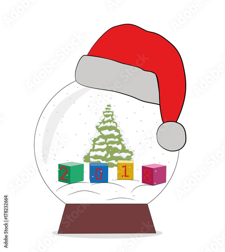 cubes with the numbers 2018 lie in a snow ball. concept of New Year and Christmas holidays. vector illustration.