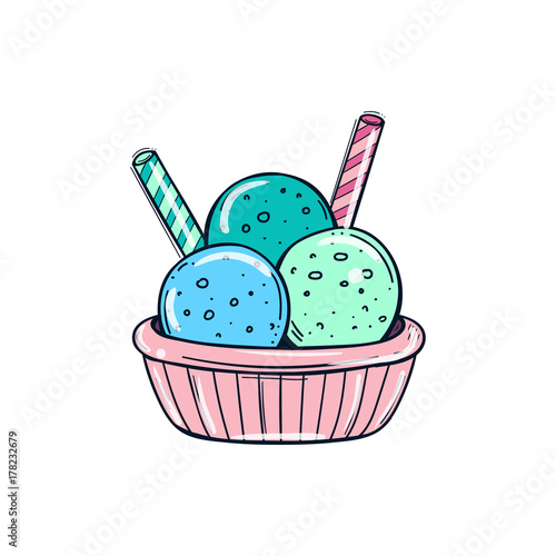 ice cream balls with wafer tubule