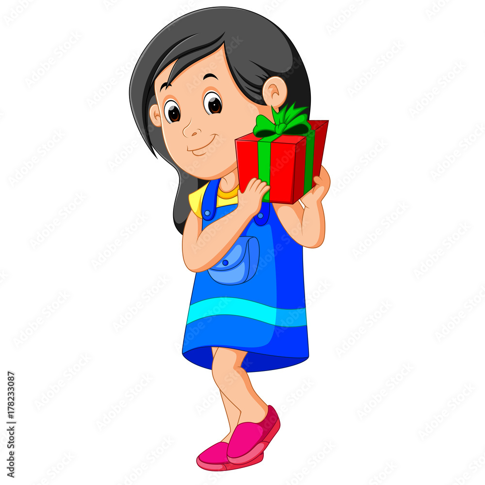 Little girl holding a gift box