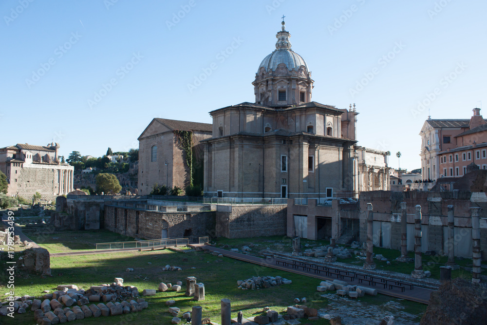 beautiful view of the imperial roman monument, rome italy