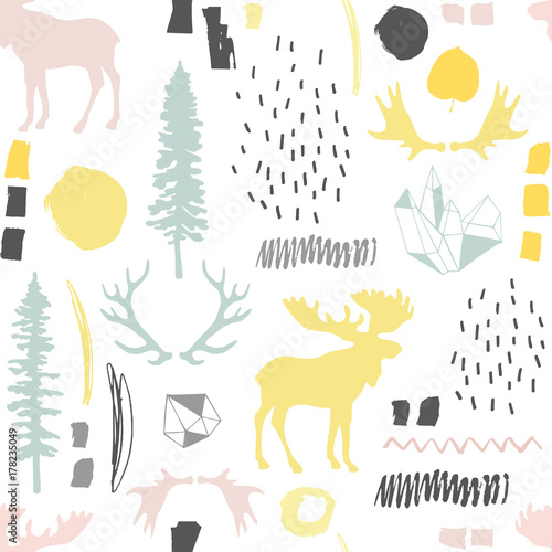 Forest seamless pattern. Wild nature. Ideal for cards  invitations  party  banners  baby shower  preschool and children room decoration.