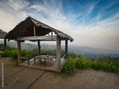 Little straw hut on the top of the hill in Chiangmai, Thailand.