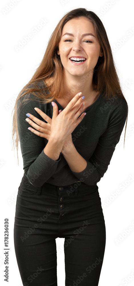 Portrait of beautiful young happy woman on white background Portrait of beautiful young happy woman on white background