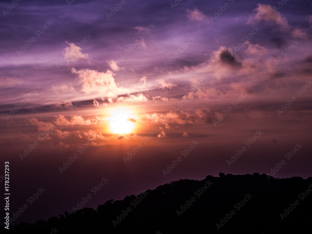 Fototapeta premium The horror sun rises moment in Mon Jong, Chiangmai, Thailand.