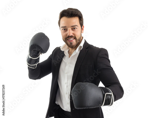 Businessman prepared to face corporate battles. bearded person wears black jacket and white shirt. Isolated.. © Vergani Fotografia