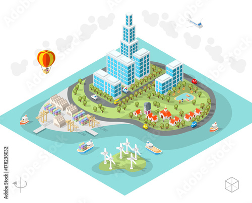 Isometric High Quality City Element on White Background . City