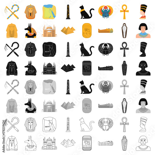 Ancient Egypt set icons in cartoon style. Big collection of ancient Egypt vector symbol stock illustration