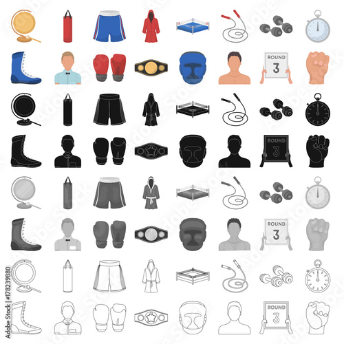 Boxing set icons in cartoon style. Big collection of boxing vector symbol stock illustration