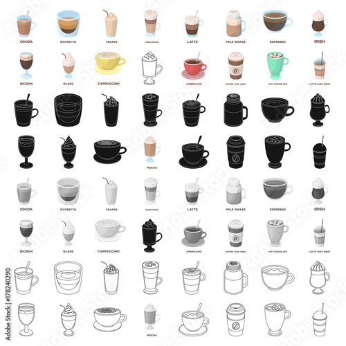 Different types of coffee. Different types of coffee. set collection icons in cartoon style vector symbol stock illustration web.
