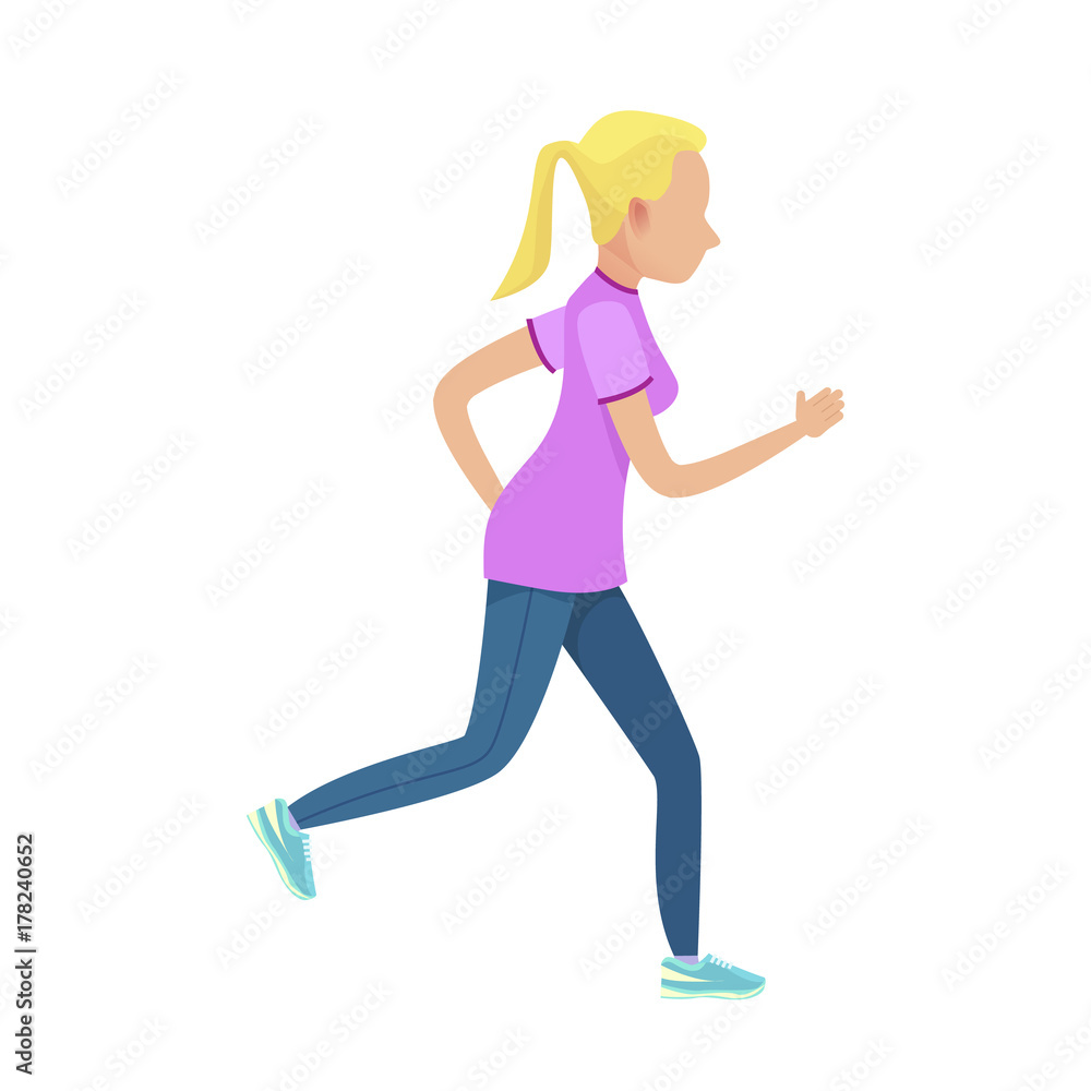 Young Blonde Girl in Slinky Sport Form Running Young Blonde Girl in Slinky Sport Form Running