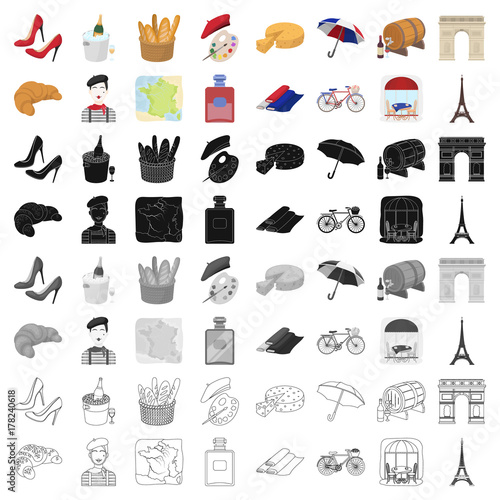 France country set icons in cartoon style. Big collection of France country vector symbol stock illustration