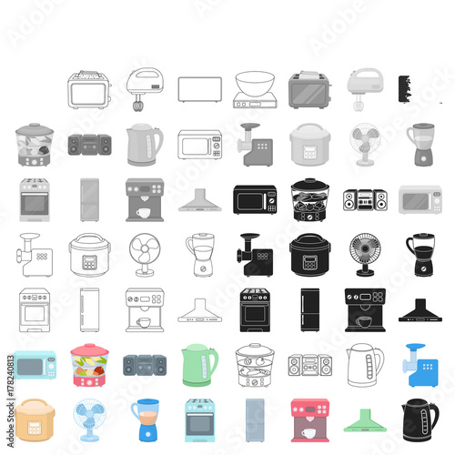 Household appliances set icons in cartoon style. Big collection of household appliances vector symbol stock illustration