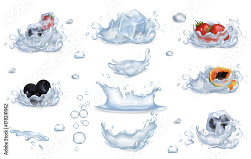Water Splashes and Frozen Fruits and Berries Set