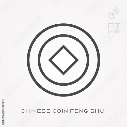 Line icon chinese coin feng shui