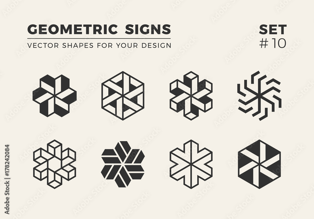 Set of eight minimalistic shapes. Stylish vector logo emblems for Your design. Simple creative geometric signs collection. Set of eight minimalistic shapes. Stylish vector logo emblems for Your design. Simple creative geometric signs collection.
