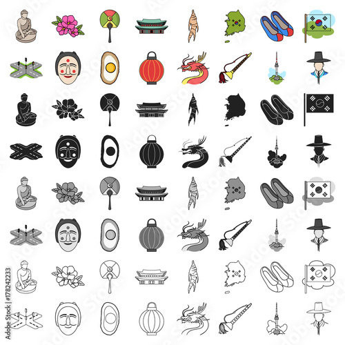 South Korea set icons in cartoon style. Big collection of South Korea vector illustration symbol.