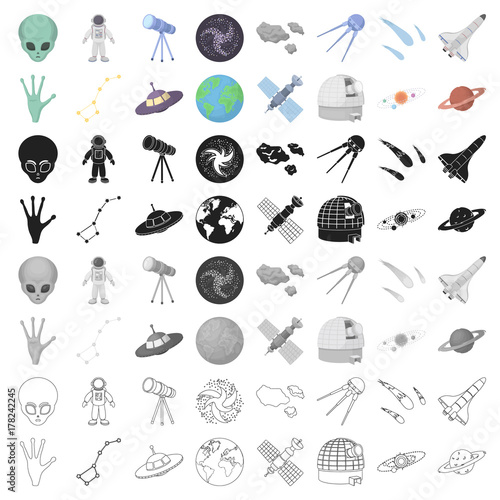 Space set icons in cartoon style. Big collection of space vector illustration symbol.