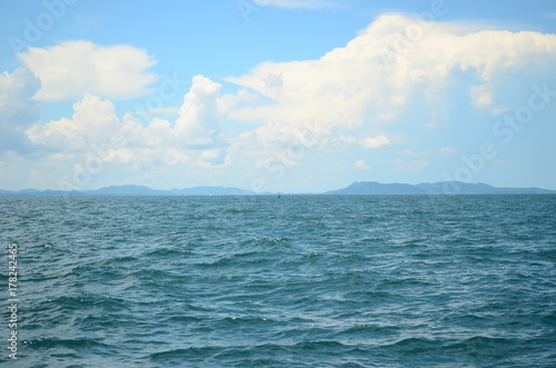 The vastness of the ocean is depicted in this picture with an expanse of the blue water and white clouds © Rachit