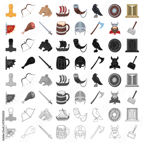 Vikings set icons in cartoon style. Big collection of vikings vector symbol stock illustration