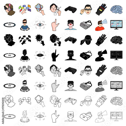 Virtual reality set icons in cartoon style. Big collection of virtual reality vector symbol stock illustration