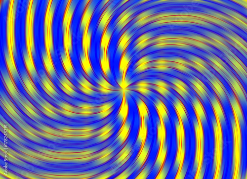 Blue yellow circles and spirals, abstract background with contrasts