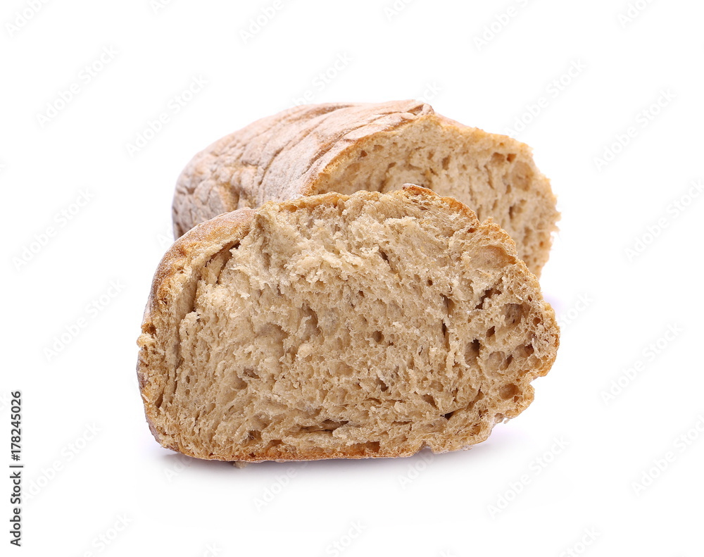 Whole wheat bread slices without additives, isolated on white background Whole wheat bread slices without additives, isolated on white background