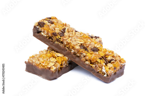 Healthy chocolate cereal stick isolated on white background