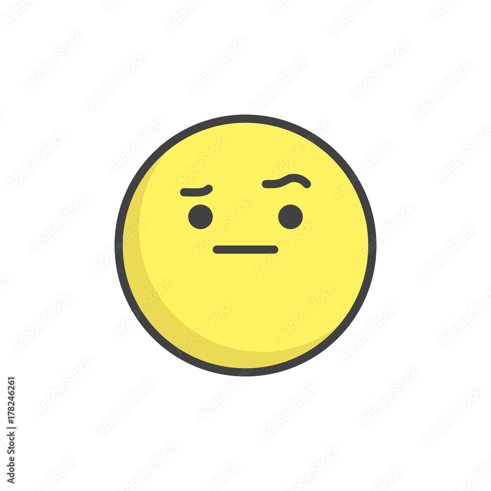 Fototapeta premium Face with raised eyebrow emoticon filled outline icon