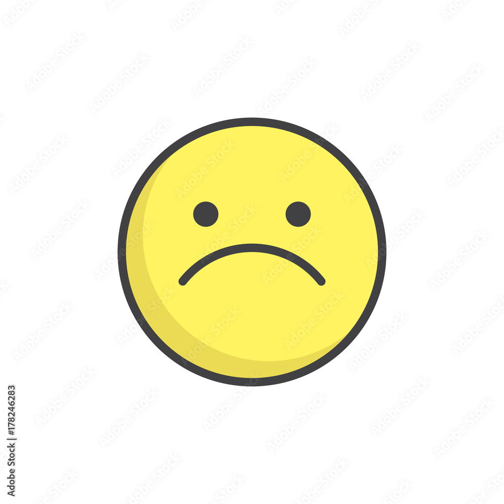 Fototapeta premium Slightly frowning face emoticon filled outline icon