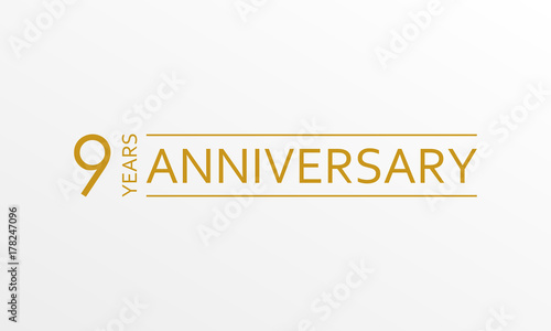 9 year anniversary emblem. Anniversary icon or label. 9 year celebration and congratulation design element. Vector illustration.