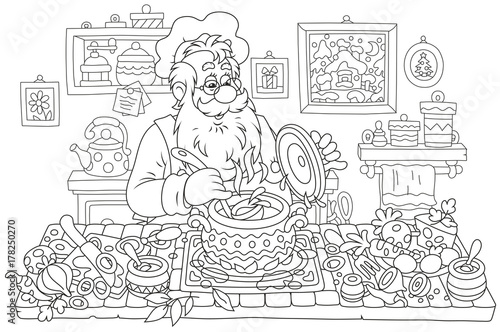 Santa Claus cooking soup in...