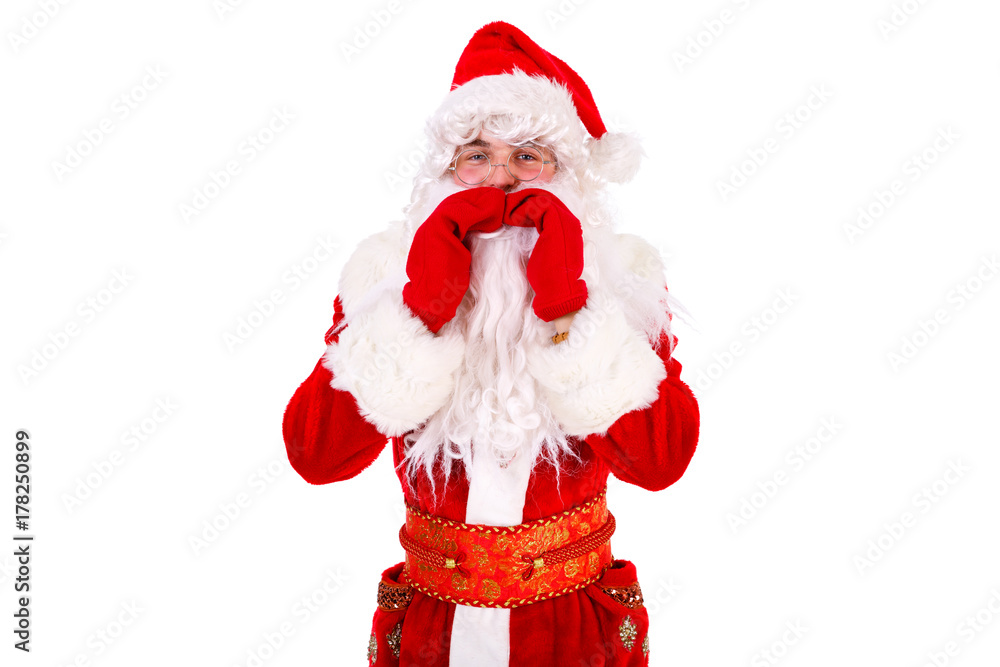 Santa Claus Portrait shouting or calling Isolated on White Background. Xmas Concept Santa Claus Portrait shouting or calling Isolated on White Background. Xmas Concept