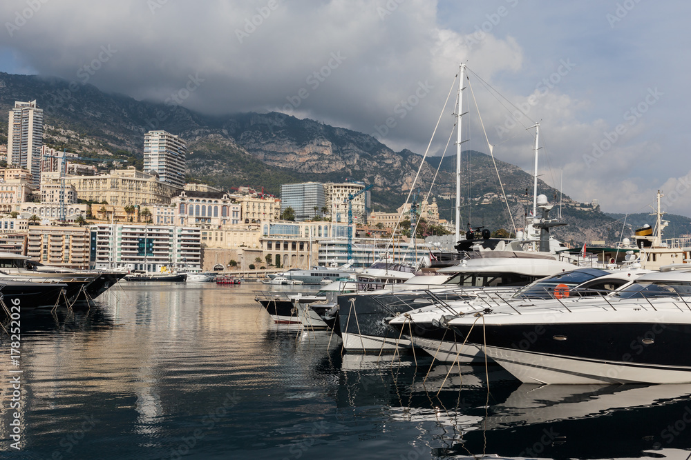 Panoramic view on marina and residential buildings in Monte Carlo