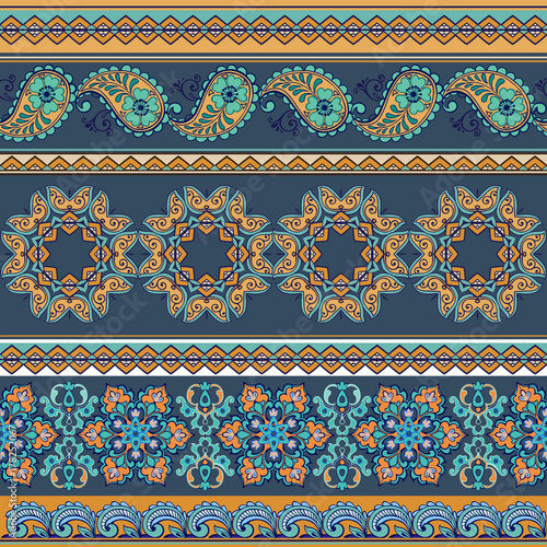 Striped seamless pattern with paisley. Floral wallpaper. Decorative ornament for fabric, textile, wrapping paper.