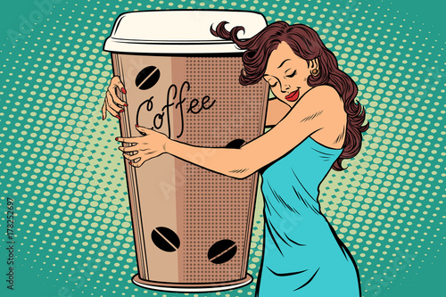 woman hugs coffee Cup