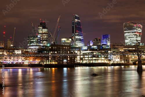 London nights from the piers with Canary Wharf view 