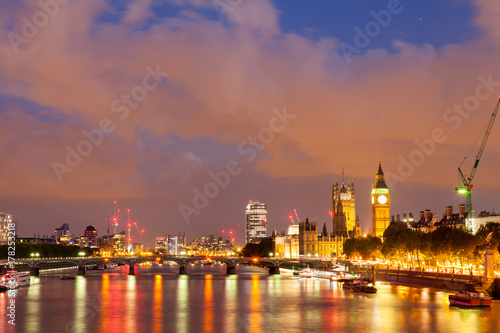 London at dawn. View from Golden Jubilee bridge