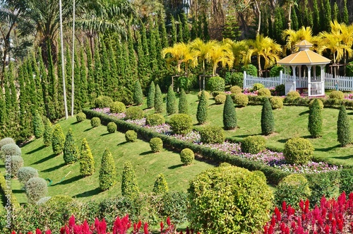 Sample of beautiful landscape design with trimmed trees