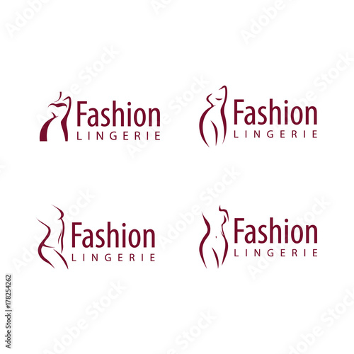 Plus size woman vector logo concept. Curvy lines, stylish design. Can be used for clothes and lingerie brands logotypes. Isolated on white background.